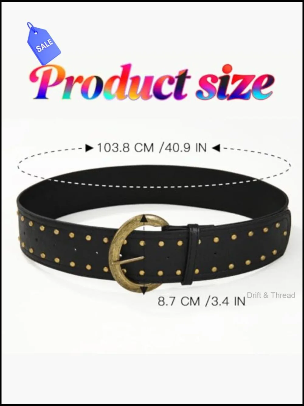 Chunky Studded Leather Belt Wide Vintage Waist Belt for Women